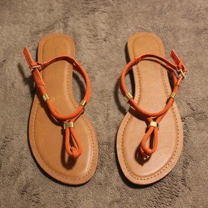 American Eagle Orange & Tan Strappy Sandals 8.5